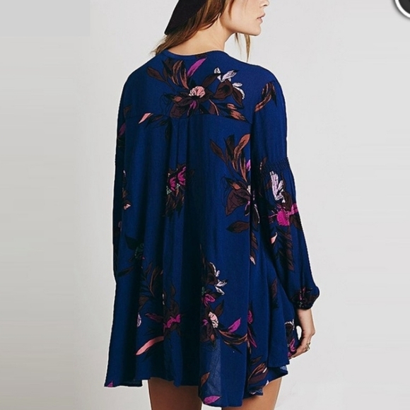 FREE PEOPLE ELECTRIC ORCHARD BLUE BOHEMIAN VIBES LONG SLEEVE MINI TUNIC DRESS - Picture 3 of 16